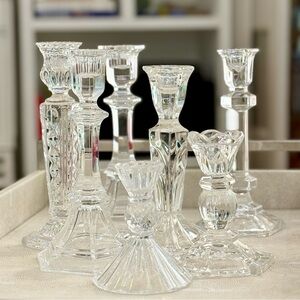 Ballard Designs Glass Candle Holder Set of 7 Heights (4”–8”) Holiday Table Decor